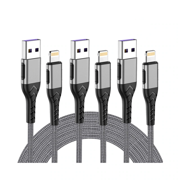 USB A to Lightning Charging Cable - Lightning   Silver   Pack of 3 - Cable For Sale