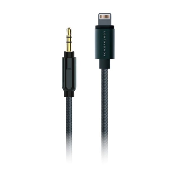 Powerology Aluminum Braided Audio Cable - Lightning to 3.5mm    1.2m   Black For Discount