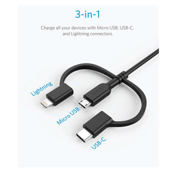 Anker 3 in 1 PowerLine II (0.9m) C89 - Black Cheap