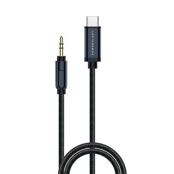 Powerology Aluminum Braided Audio Cable - Type-C to 3.5mm    1.2m   Black Online