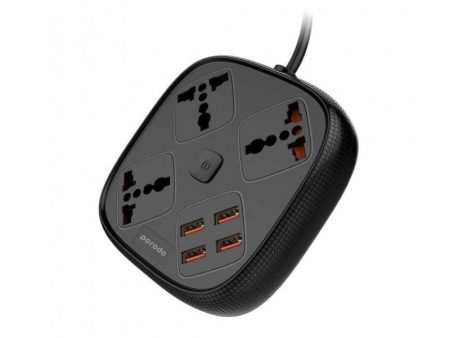 Porodo Universal Power Socket - 3 Socket   USB   Black Online now