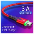 USB Type-C Fast Charging Cable With LED Light - USB Type-C   2 Meter   Red   Pack of 2 - Cable Cheap