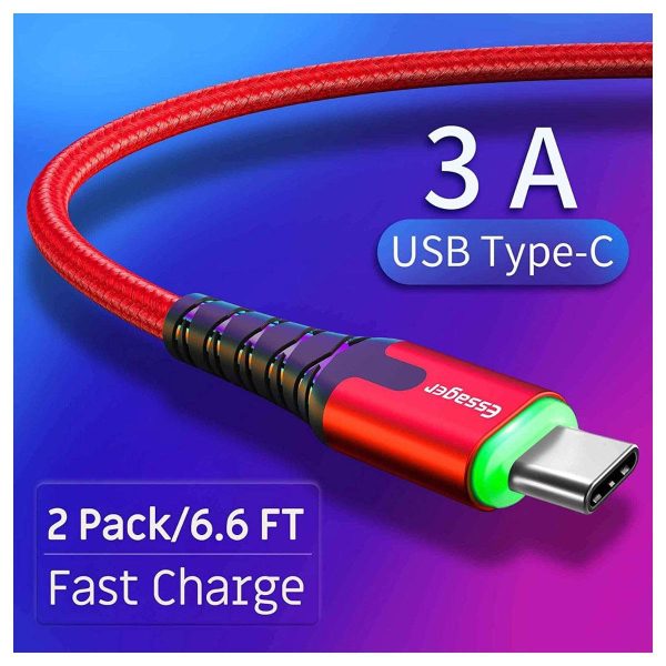 USB Type-C Fast Charging Cable With LED Light - USB Type-C   2 Meter   Red   Pack of 2 - Cable Cheap