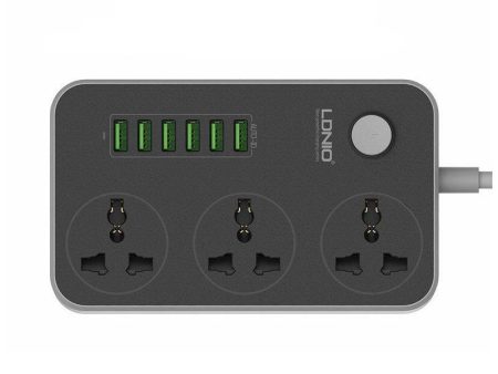 Ldnio SC3604 Extension Sockets - 3 Way   2 Meters   6x USB Ports   Grey Color Online