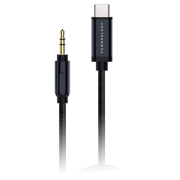 Powerology Aluminum Braided Audio Cable - Type-C to 3.5mm    1.2m   Black Online